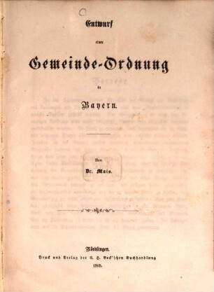 Entwurf einer Gemeinde-Ordnung in Bayern