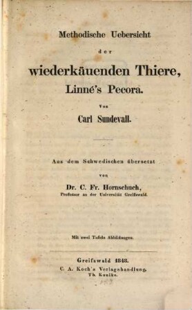 Methodische Übersicht der wiederkäuenden Thiere, Linne's Pecora : mit zwei Tafeln Abbildungen