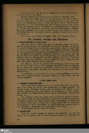 XV. Statistik, Berichte und Schrifttum