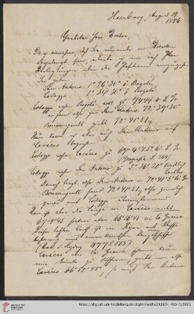 Nachlass Alfred Hettner, Eingegangene Briefe, Korrespondenz Wilhelm Sievers/Alfred Hettner: Brief von Wilhelm Sievers an Alfred Hettner