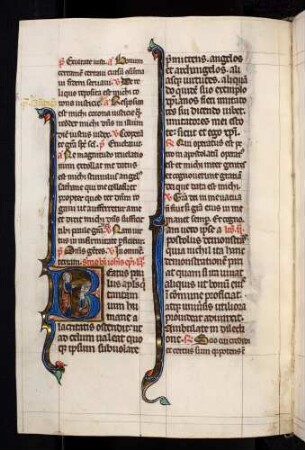 Historisierte Initiale: B(eatus paulus): Paulus predigt zu Gemeinden