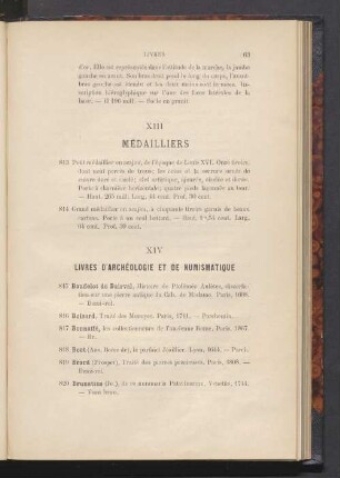XIV. Livres d'archéologie et de numismatique