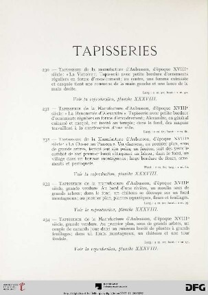 Tapisseries (Nr. 230-234)