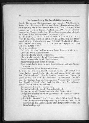 Vorbemerkung für Nord-Württemberg