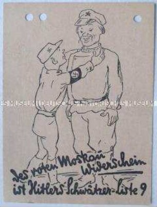 Handzettel mit einer Karikatur auf die Wesensgleichheit von Nazis und Kommunisten mit rückseitiger Wahlkampfpolemik gegen die NSDAP