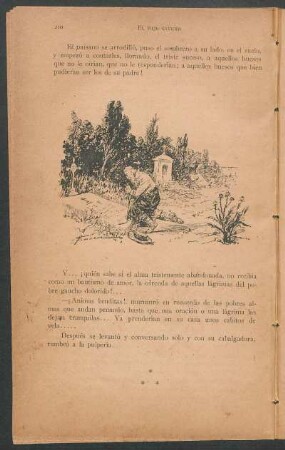 [Dibujo de un hombre rezando frente a una tumba]
