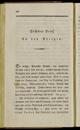 Sechster Brief. An den Vorigen.