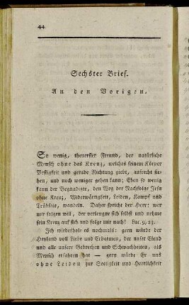 Sechster Brief. An den Vorigen.