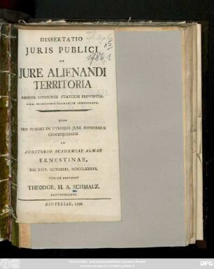 Dissertatio Juris Publici De Jure Alienandi Territoria Absque Consensu Statuum Provincialium Principibus Germaniae Competente