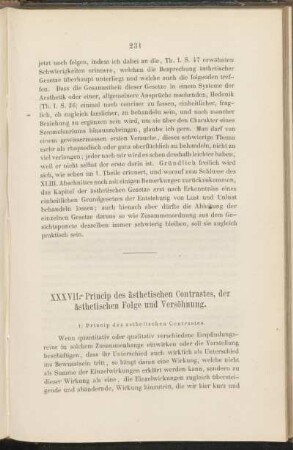XXXVII. Princip des ästhetischen Contrastes, der ästhetischen Folge und Versöhnung.