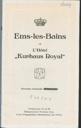 Ems-les-Bains et l'Hôtel "Kurhaus Royal"