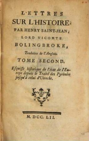 Lettres Sur L'Histoire : Traduites De L'Anglois. 2