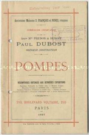 Katalog über Pumpen von der Firma Paul Dubost in Frankreich