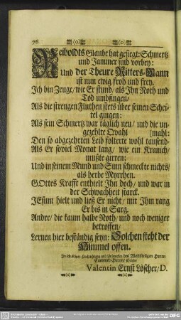 Reiboldts Glaube hat gesiegt: Schmertz und Jammer sind vorbey ...