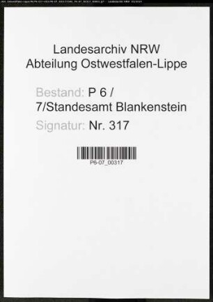 Sterberegister Standesamt Blankenstein/Ruhr