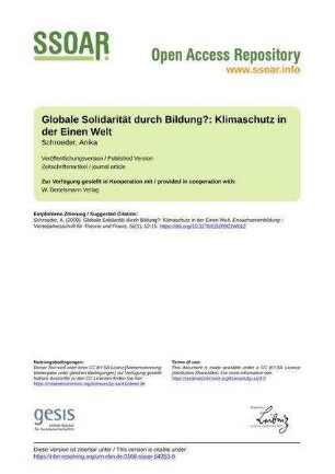 Globale Solidarität durch Bildung?: Klimaschutz in der Einen Welt