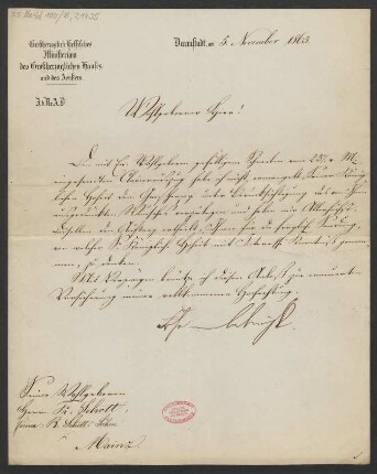 Brief an Franz Schott und B. Schott's Söhne : 05.11.1863