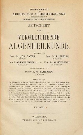 Zeitschrift für vergleichende Augenheilkunde, 7. 1893