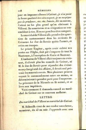 Lettre Du maréchal de Villeroi au maréchal de Catinat.