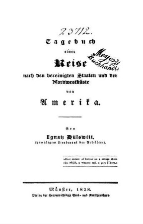 Tagebuch einer Reise nach den vereinigten Staaten und der Nordwestküste von Amerika