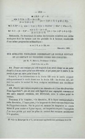 SUR QUELQUES PROBLÈMES CONCERNANT LE DOUBLE CONTACT ET LE CONTACT DU TROISIÈME ORDRE DES CONIQUES.