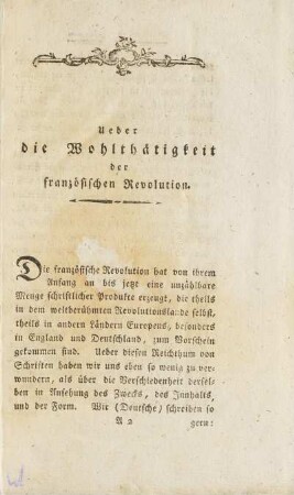 Über die Wohlthätigkeit der französischen Revolution