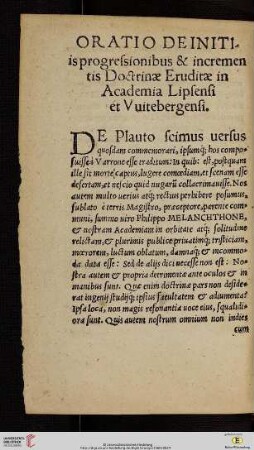 Oratio de initiis progressionibus & incrementis Doctrinae Eruditae in Academia Lipsensi et Vuitebergensi