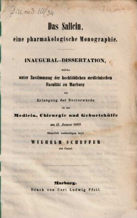 Das Salicin, eine pharmakologische Monographie : (Inaug. Diss.)