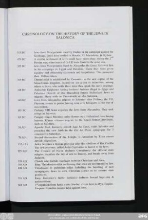 Chronology On The History Of The Jews In Salonica