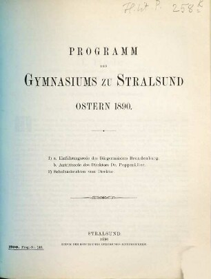 Programm des Gymnasiums zu Stralsund : Ostern .... 1889/90