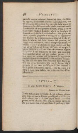 Lettera X. Al Sig. Conte Graneri. A Vienna