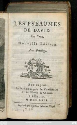 Les Pseaumes De David : En Vers