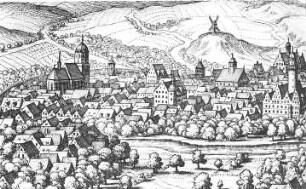 Eisleben. Stadtansicht von Nordosten nach Merian, Ausschnitt