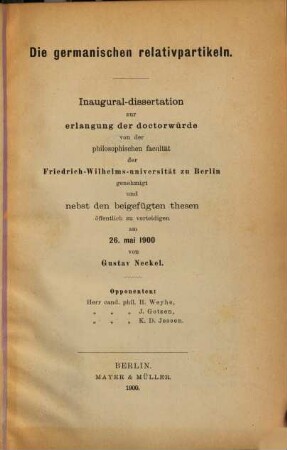 Die germanischen Relativpartikeln