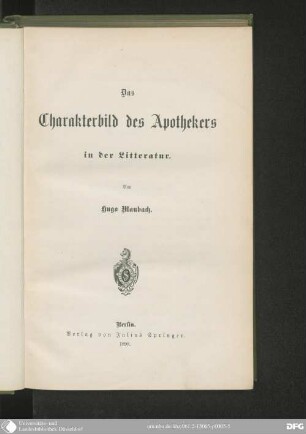 Das Charakterbild des Apothekers in der Litteratur