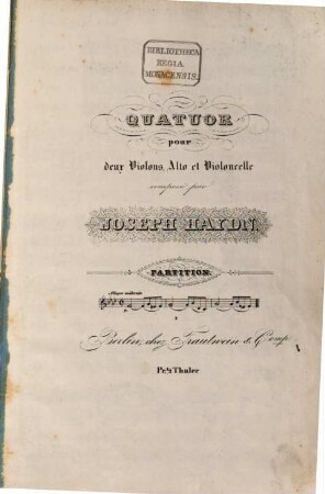 Partition des quatuors, 3. [H 3,35 ; op. 20,5]. - 22 S. - Pl.-Nr. 698