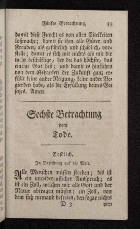Sechste Betrachtung vom Tode.