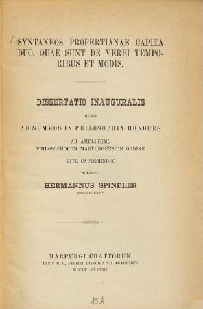 Syntaxeos Propertianae capita duo, quae sunt de verbi temporibus et modis