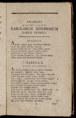 Phaedri Augusti Liberti Fabularum Aesopiarum Liber Primus.