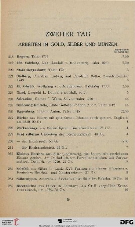 Arbeiten in Gold, Silber und Münzen (Nr. 218-555)
