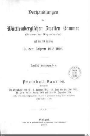 2,114: Landtag Württemberg - Kammer 2, Protokolle 1915-1916, Bd. 6