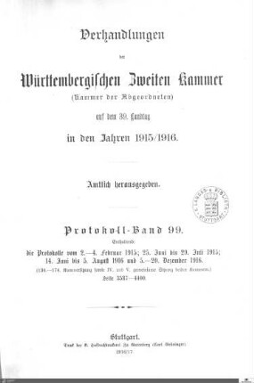 2,114: Landtag Württemberg - Kammer 2, Protokolle 1915-1916, Bd. 6