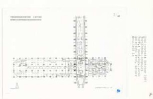 Verkehrsknotenpunkt, Essen-Leithe (Diplomarbeit bei Bernhard Hermkes): Schienenverkehr Nord-Süd, Grundriss unteres Bahnsteigeschoss 1:500