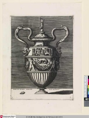 [Vase à deux anses, dont le corps est orné d'un sacrifice payen; Vase with a Pagan Sacrifice and the Capitoline Wolf; Vase mit einem heidnischen Opfer und der Kapitolinischen Wölfin]