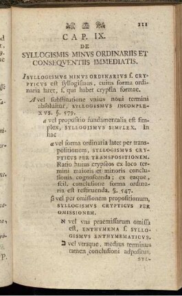 Cap. IX. De syllogismis minus ordinariis et consequentiis immediatis.