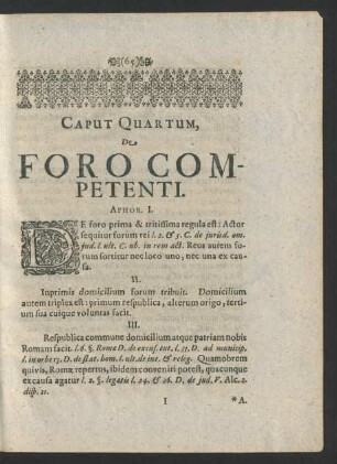 Caput Quartum, De Foro Competenti. Aphor. I.