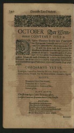 October Der Weinmonat/ Continet Dies 31.
