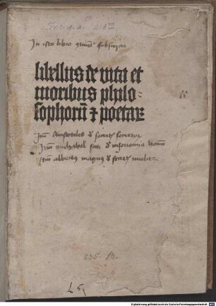 De vita et moribus philosophorum : Unvollständige süddt. Fassung