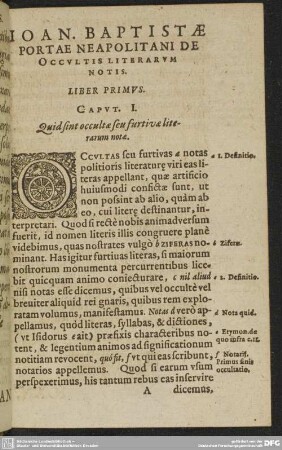 IOAN. BAPTISTAE PORTAE NEAPOLITANI DE Occvltis literarvm notis. LIBER PRIMVS.