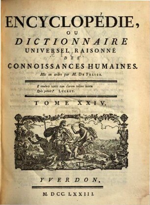 Encyclopédie, Ou Dictionnaire Universel Raisonné Des Connoissances Humaines, 24. Jan - Inv
